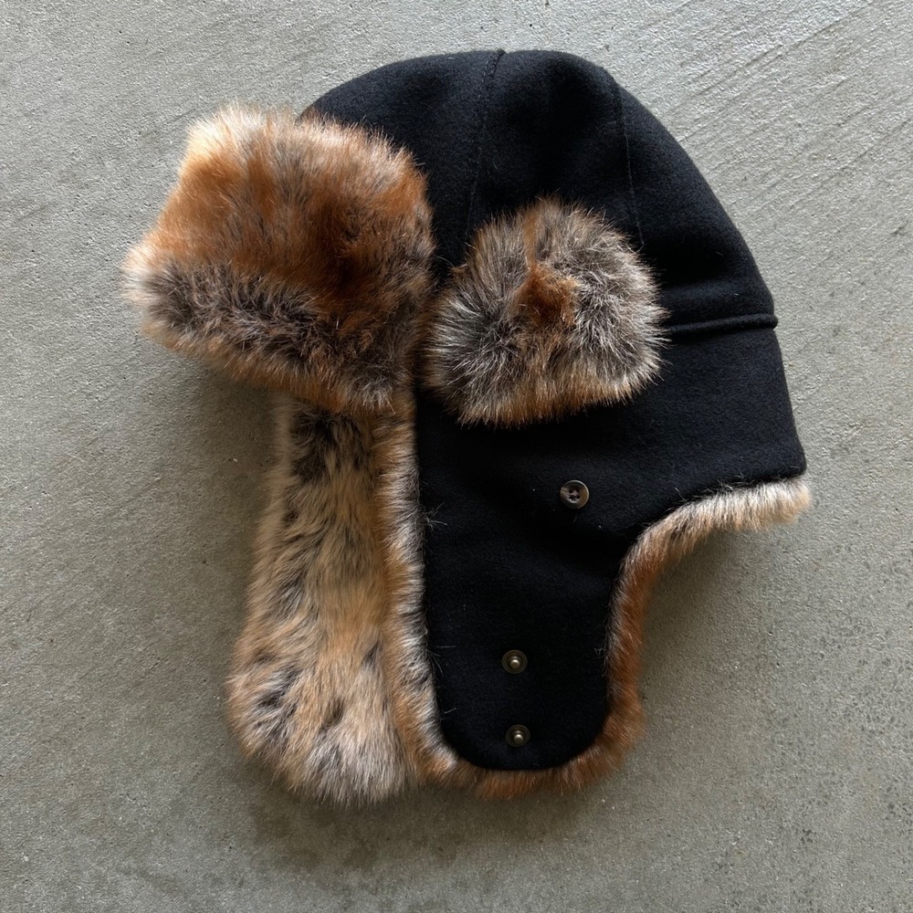 Stormy Kromer Northwoods Trapper Hat Cap Beanie Size Large Black Wool USA Made